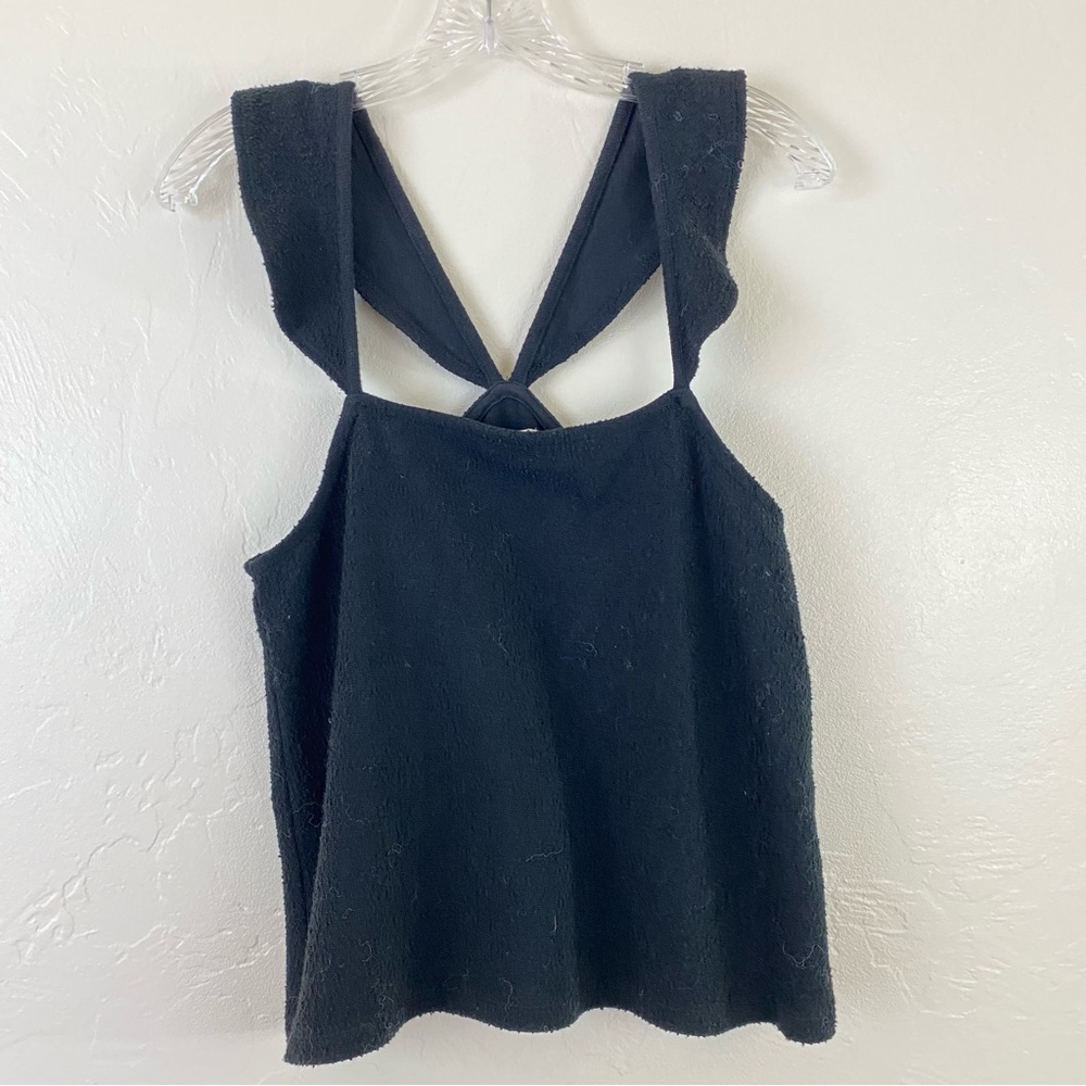 Madewell Size Small Black Terry Cloth Ruffle Sleeve Scoop Neck Top